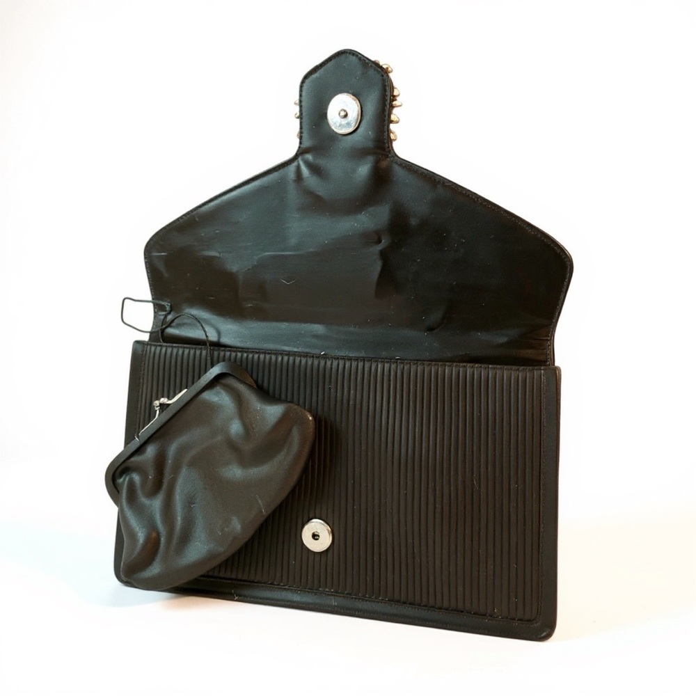 Elegant Coblentz Black Clutch with satin pleats and Silver Rhinestone accent. - Picture 3 of 3